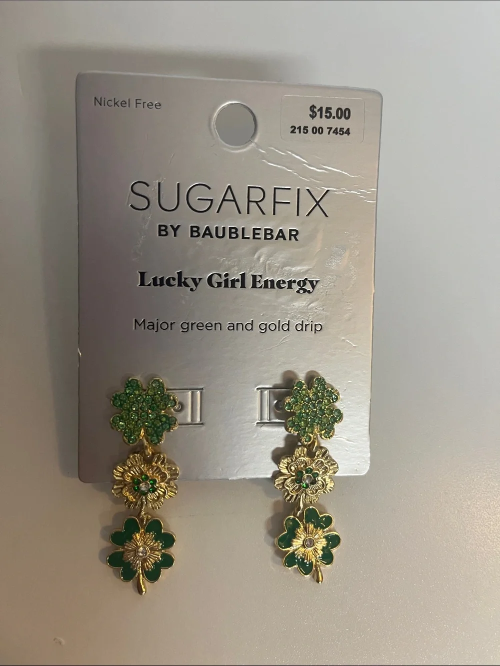 Sugarfix by BaubleBar Lucky Girl Energy Green & Gold 🍀 Drop Earrings Festive
